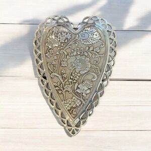 Brighton Garden Heart Silver Plated Chic Floral Pattern Trinket Jewelry Tray